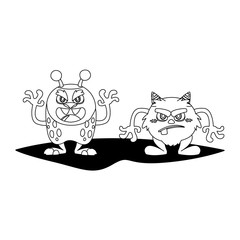 funny monsters couple comic characters monochrome
