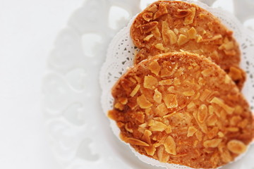 Sliced almond rusk with copy space