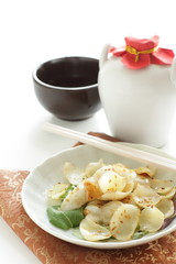 Chinese herbal medicine, lily root and sesame seed stir fried