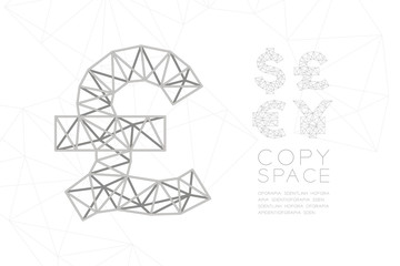 Currency GBP (Pound Sterling) symbol wireframe Polygon silver frame structure, Business finance concept design illustration isolated on white background with copy space, vector eps 10