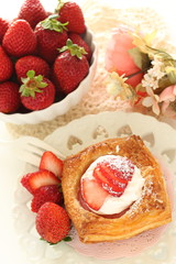 Homemade strawberry Danish pastry for breakfast image