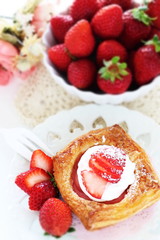 Homemade strawberry Danish pastry for breakfast image