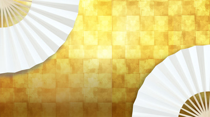 白い扇子と和風の金色の背景