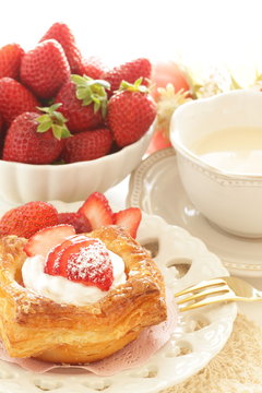 Homemade strawberry Danish pastry for breakfast image