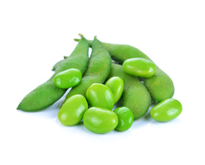 green soybeans on white background