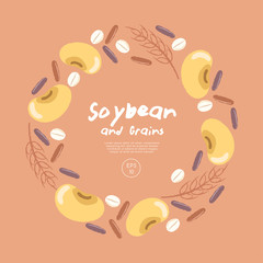 Soybean with cereal grains isolated on pastel background : Vector Illustration