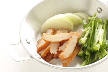 Asian food ingredient, fish cake and green pepper with onion