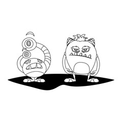 funny monsters couple comic characters monochrome