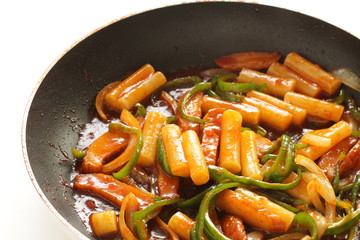 Korean food,  tteokbokki rice cake and fish cake