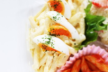 Boild egg and pasta salad for party food image