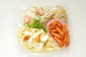 pasta and potato salad for party food image