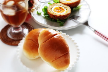 Butter roll and yorkshire egg for English breakfast image