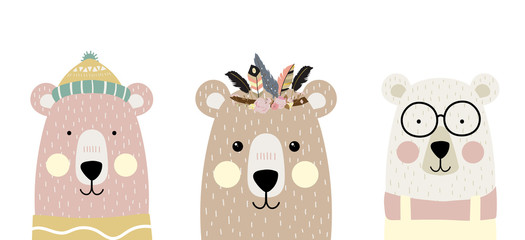 Fototapety  Cute bear character. Vector illustration for birthday invitation,postcard and sticker