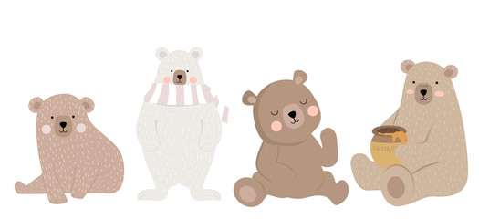 Cute bear character with friend. Vector illustration for birthday invitation,postcard and sticker