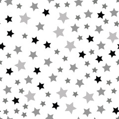 Star seamless pattern. White and black retro background. Chaotic elements. Abstract geometric shape texture. Effect of sky. Design template for wallpaper,wrapping, textile. Vector Illustration.