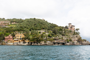Fototapeta na wymiar View to Portofino from the sea