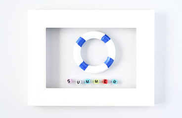 Summer text with Life ring in White picture frame