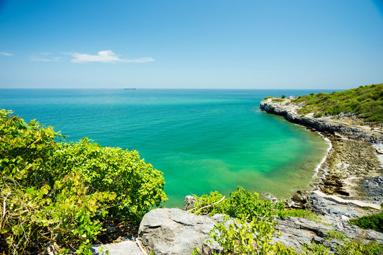 The sea landscape on hellfire pass beach of Koh Si Chang, Chonburi, Thailand.