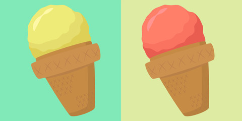 a set ice cream fruit in a waffle cone