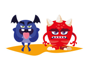funny monsters couple comic characters colorful