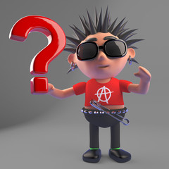 Rotten punk rocker has so many questions, 3d illustration