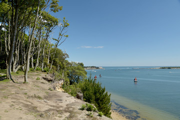 Poole harbour view from shore of Brownsea Island in Poole harbour, Dorset coast