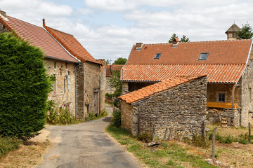 Fototapeta na wymiar Street of medieval Blanot village, Saone-et-Loire, France