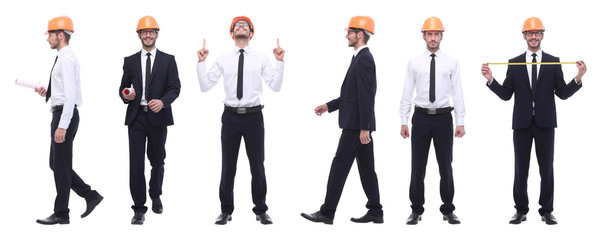panoramic photo collage of qualified architect isolated on white