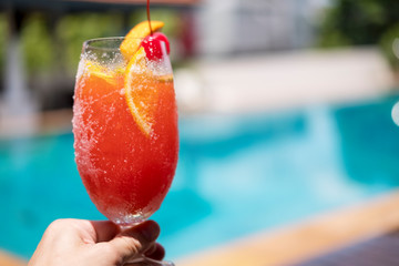 fruit punch mocktail at swimming pool