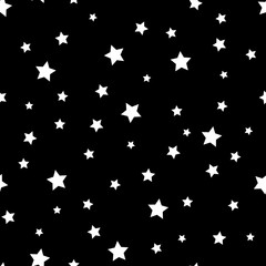 Star seamless pattern. Black and white retro background. Chaotic elements. Abstract geometric shape texture. Effect of sky. Design template for wallpaper,wrapping, textile. Vector Illustration