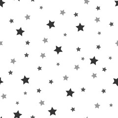Star seamless pattern. White and black retro background. Chaotic elements. Abstract geometric shape texture. Effect of sky. Design template for wallpaper,wrapping, textile. Vector Illustration.