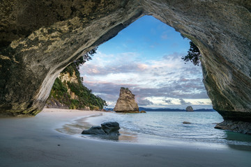 view from the cave at cathedral cove,coromandel,new zealand 14