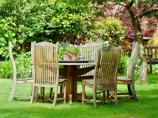 table and chairs in a garden