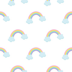 Rainbow and clouds seamless pattern