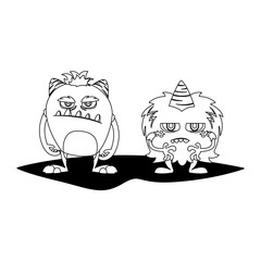 funny monsters couple comic characters monochrome