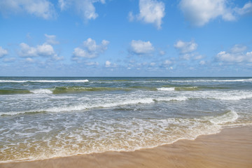 Fototapeta na wymiar Tranquil summer scene of Baltic sea. Beautiful blue sky with cloud.
