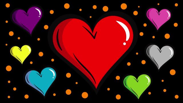 Colorful hearts with blac kbackground