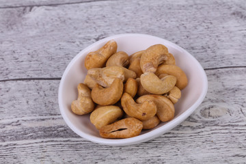 Cashew nuts heap in the bowl