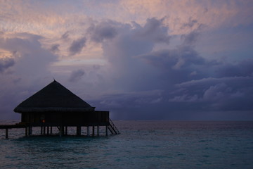 Cloudy sky in the evening over the Indian Ocean. Maldives.