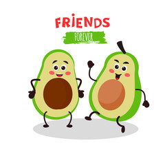 Cute kawaii avocado for icon or logo. Friends forever. Simple vector illustration  can be used for sticker, patch, phone case, poster, t-shirt, mug and other design