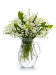 Bouquet of lilies of the valley isolated on white background.