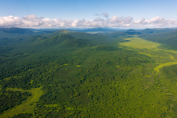 Naklejka premium Viewing the Earth from the air, aerial photography, aerial pictures, Kamchatka Peninsula, volcanic landscape, Russian National Park, World Natural Heritage, Wild Nature