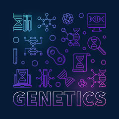 Genetics vector square colorful concept illustration in thin line style on dark background