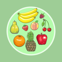 Fresh fruits icons set.