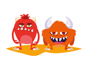 funny monsters couple comic characters colorful