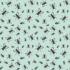 Ant and fly seamless pattern. 
