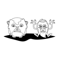 funny monsters couple comic characters monochrome