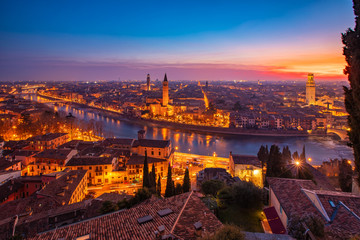 Fototapeta na wymiar Beautiful aerial view panorama night Verona Italy