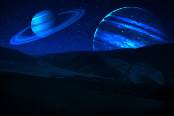 planet earth, saturn and jupiter in a cosmic cloud - Elements of this image furnished by NASA