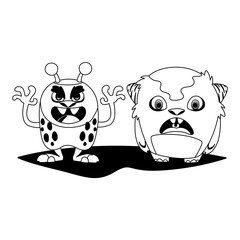 funny monsters couple comic characters monochrome